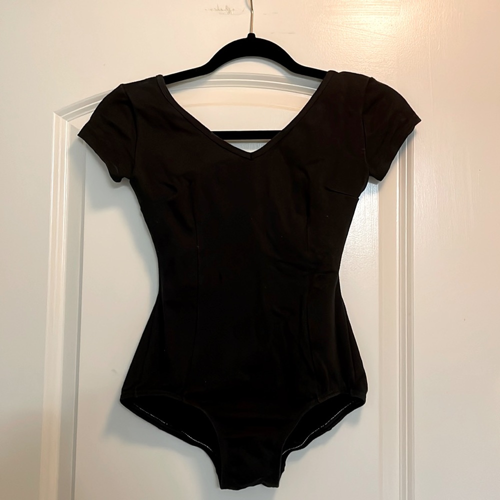 Basic black cotton leotard. Size Small
